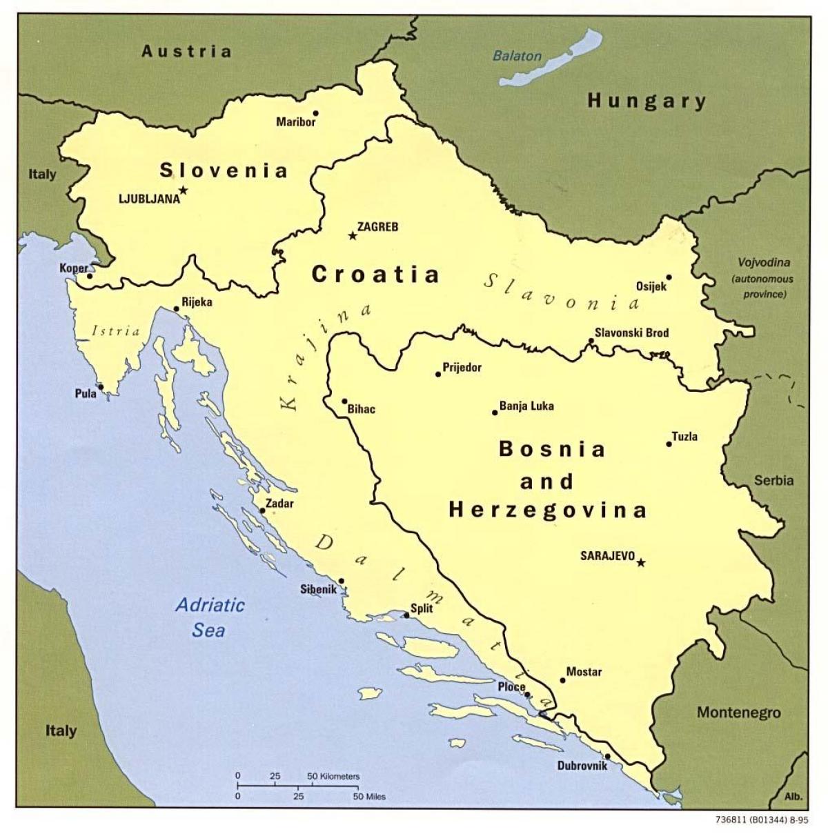 карта Боснии и Герцеговине и в соседних странах