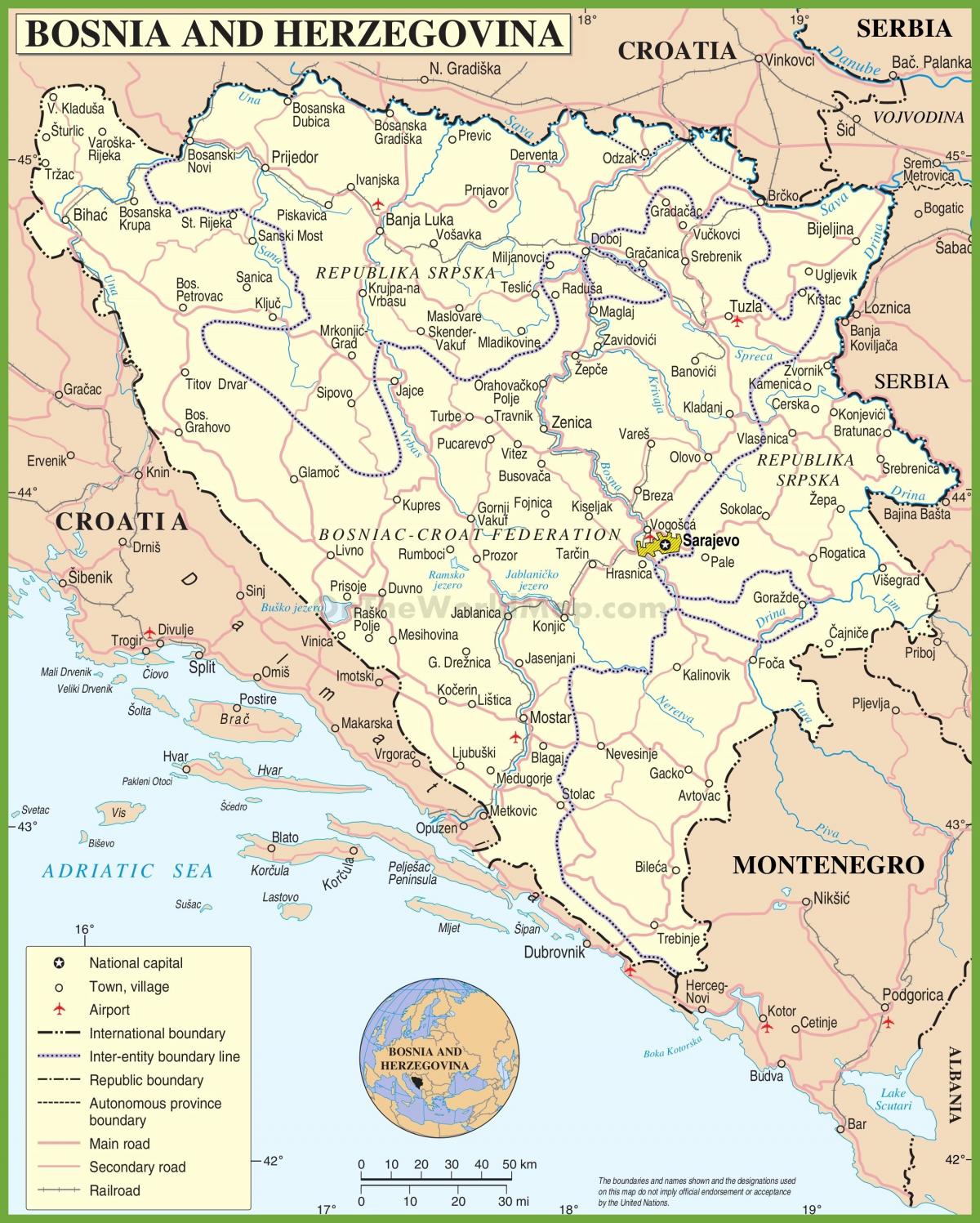 Карта Боснии дороги