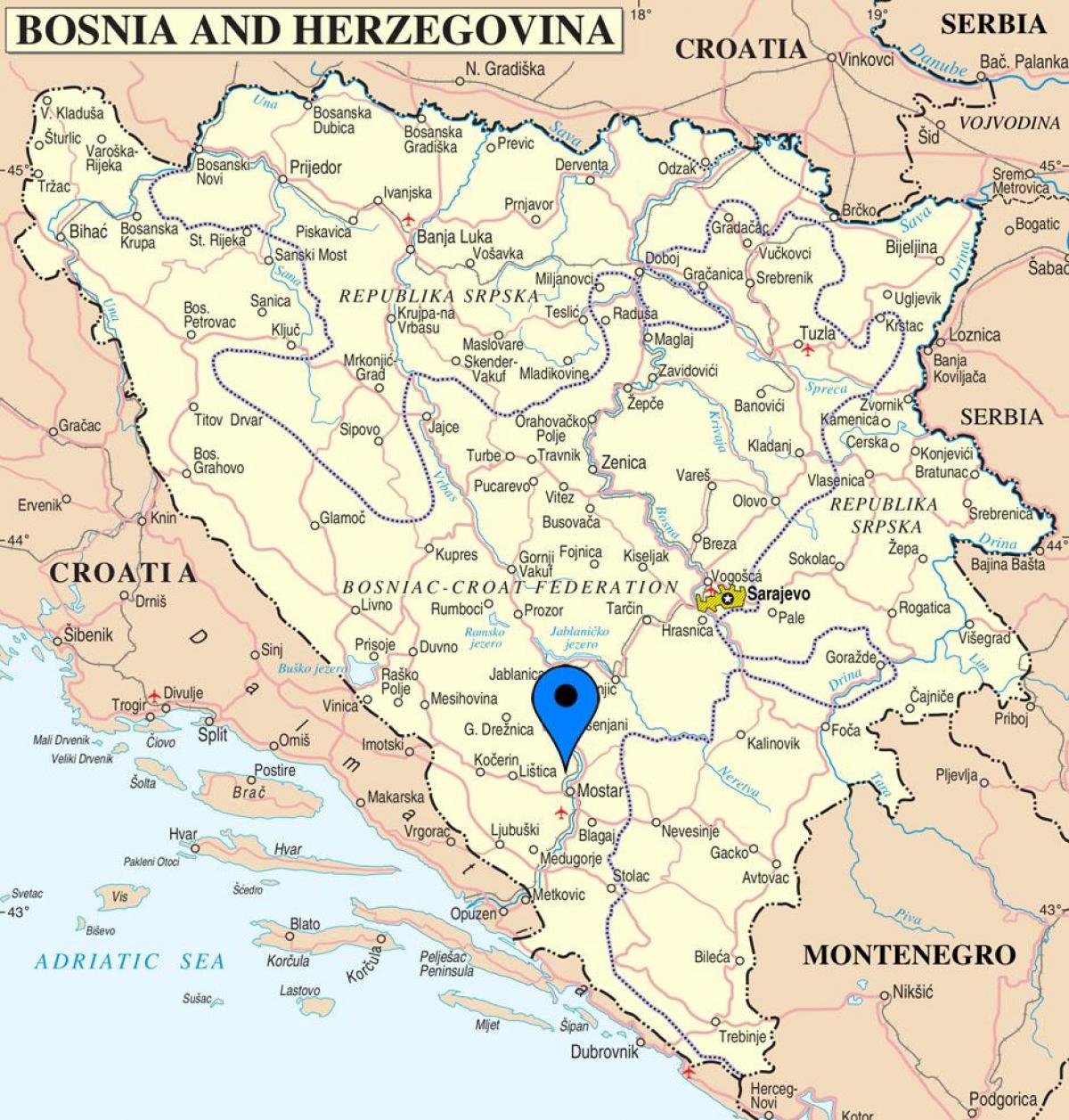 карта мостар, Босния и Герцеговина